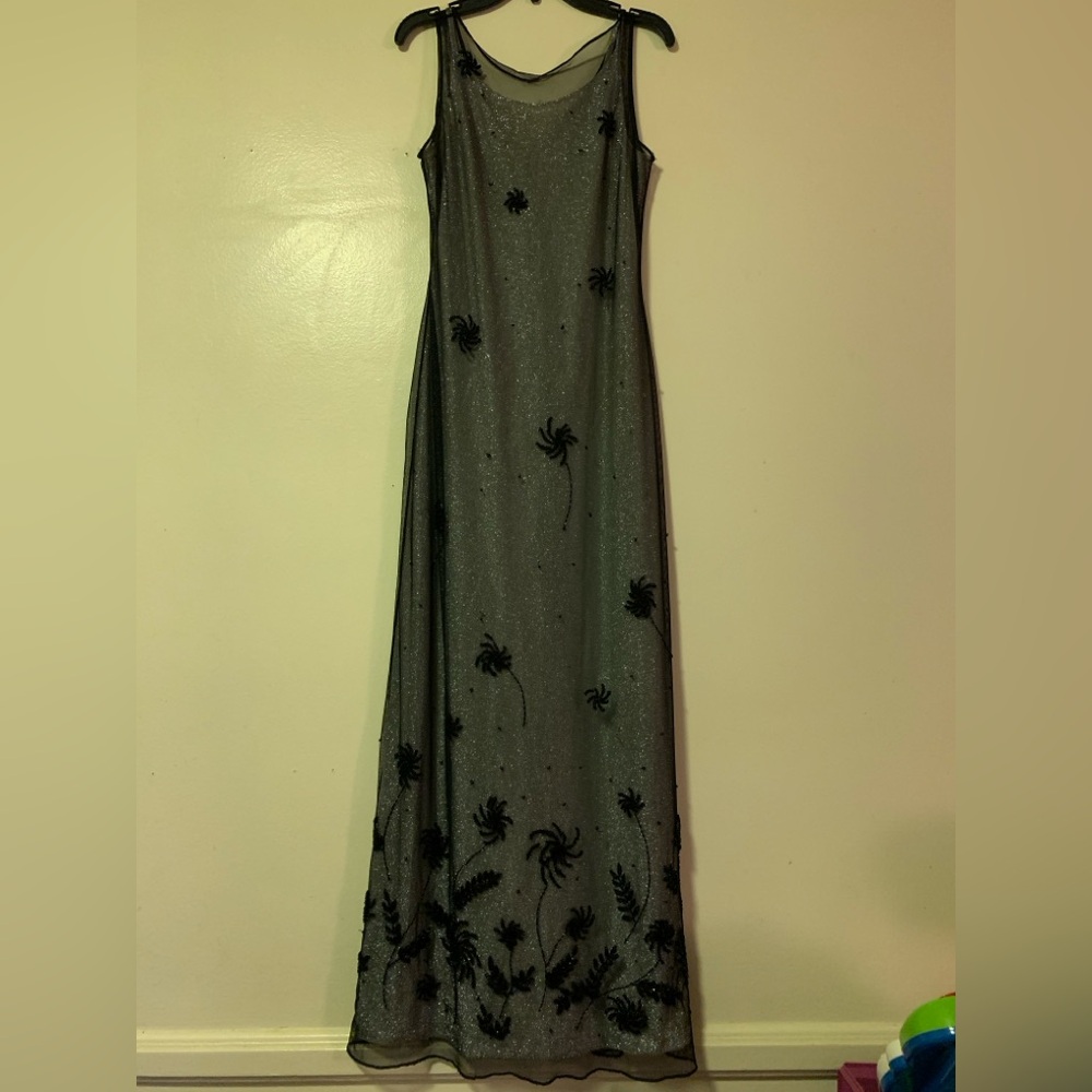 Papell Boutique Gray Strapless Embellished Gown